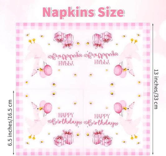 100 Pcs One Silly Goose Napkins Paper, One Silly Goose Birthday Decor Girl, Disposable Cute Pink Gingham Napkins, Luncheon Dinner Table Supplies for Birthday Party Baby Shower Decorations