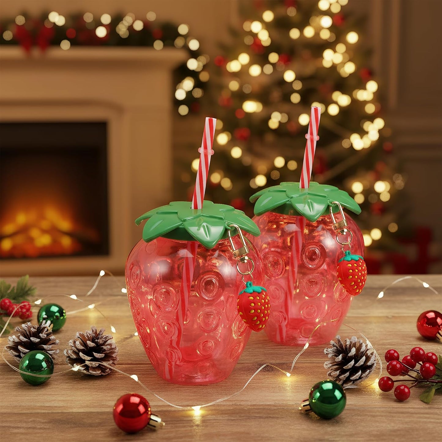 Adorable Strawberry Shaped Cups with Lids and Straws, 4pcs 16oz Pink Tumbler Set for Milk Tea, Juice, Smoothies, and Summer Party Drinks, Portable and Reusable Plastic Cups with Strawberry Charm