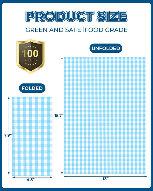 100 Pcs Gingham Napkins Disposable, Blue and white Gingham Paper Napkins, Napkin for Cocktail, BBQ, Birthday, Christmas Party & Wedding Supplies