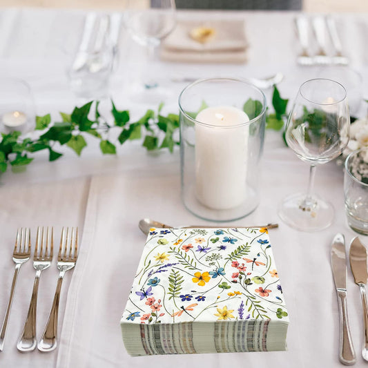 100 Pack Wildflower Napkins Wildflower Party Supplies Colorful Floral Cocktail Napkins Paper Butterfly Floral Napkins for Spring Summer Wedding Tea Wildflower Birthday Party Decor (50)