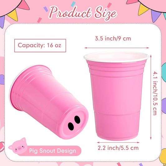 12 Pcs Pink Pig Party Cups Farm Birthday Party Supplies 16 oz Plastic Pig Nose Cups for Birthday Farm Animal Halloween Animals Costume Accessories