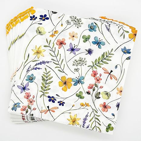 100 Pack Wildflower Napkins Wildflower Party Supplies Colorful Floral Cocktail Napkins Paper Butterfly Floral Napkins for Spring Summer Wedding Tea Wildflower Birthday Party Decor (50)