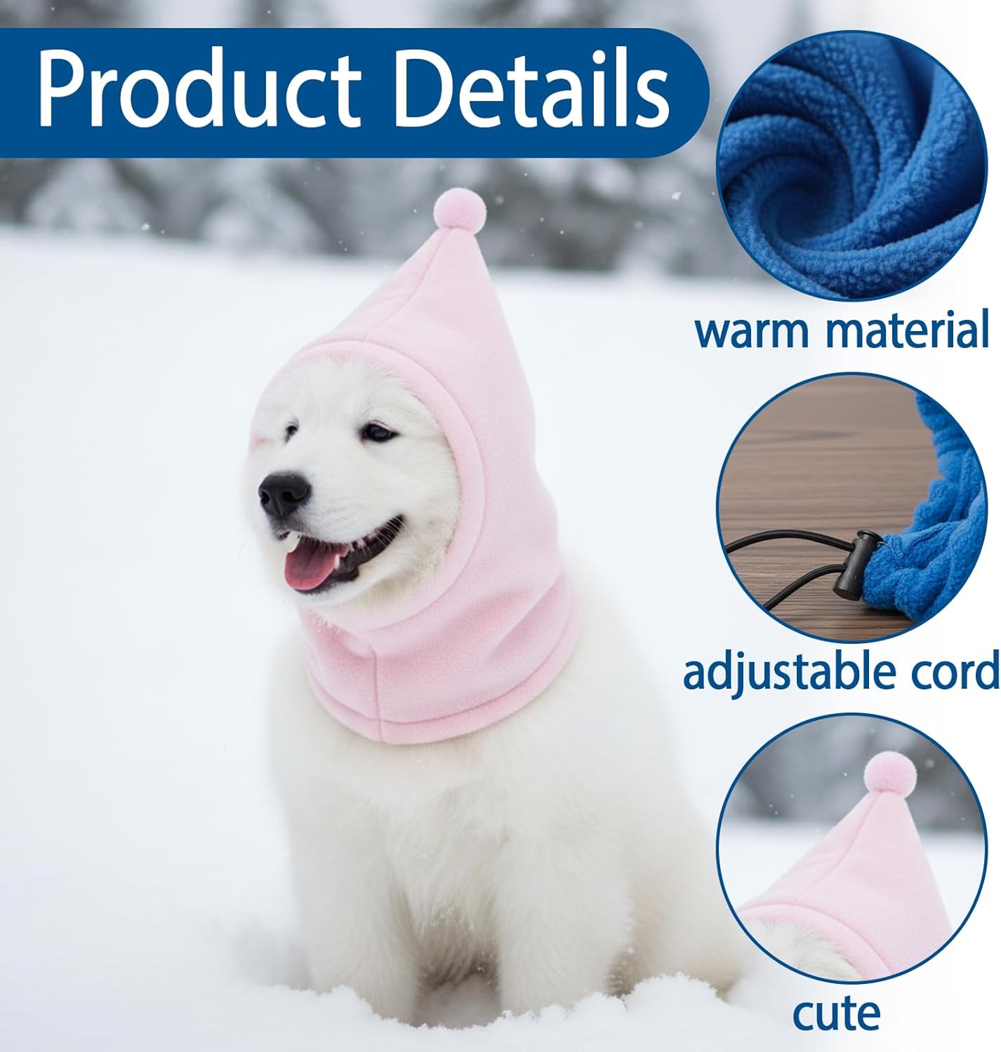 2pcs Dog Ear Warmer, Beanie for Dogs, Knitted Winter Hats for Small Medium Large Dogs, Warm Fleece Lined Dog Hats, Pink and Blue Set