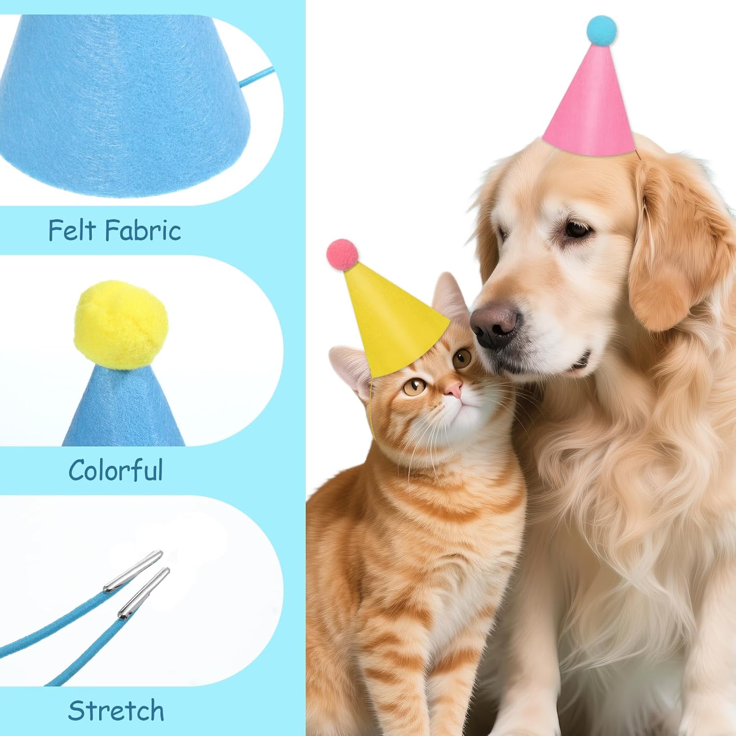 12PCS Mini Party Hats for Stuffed Animals, Stuffed Animal Party Hats with Plush Ball, Cone Felt Mini Birthday Hat, for Cats, Rabbit, Puppy Parties Gatherings