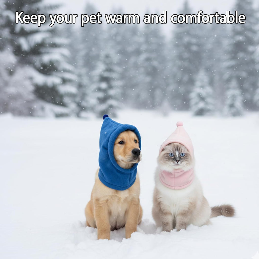 2pcs Dog Ear Warmer, Beanie for Dogs, Knitted Winter Hats for Small Medium Large Dogs, Warm Fleece Lined Dog Hats, Pink and Blue Set