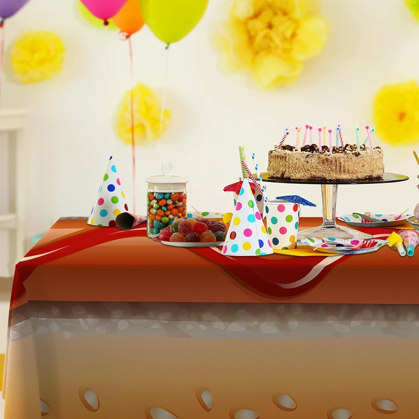 Hot Dog Tablecloths Ham Bread Table Cover for Kitchen Dinner Banquet Picnic Party Decorations Indoor Outdoor Table Cloth Supplies 53" x 108"