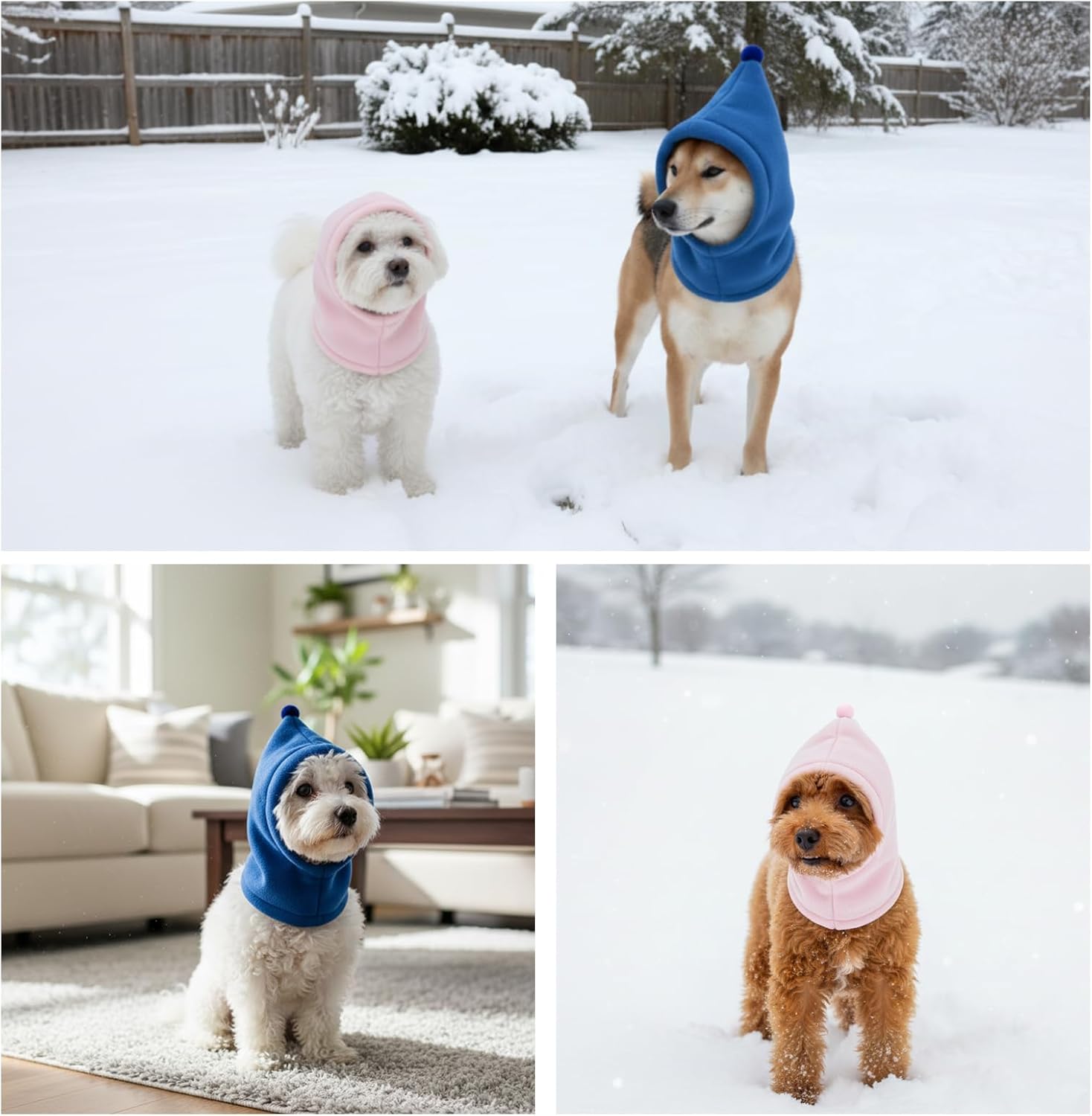 2pcs Dog Ear Warmer, Beanie for Dogs, Knitted Winter Hats for Small Medium Large Dogs, Warm Fleece Lined Dog Hats, Pink and Blue Set