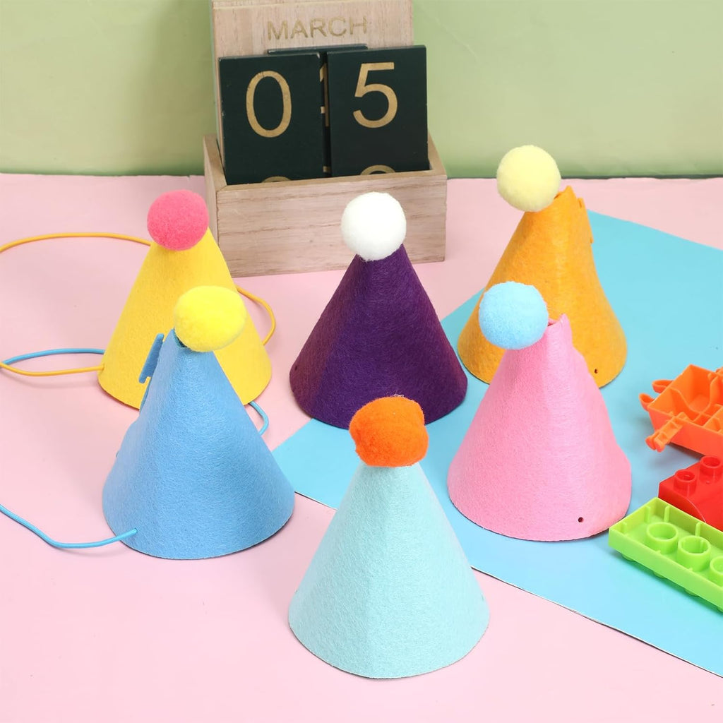 12PCS Mini Party Hats for Stuffed Animals, Stuffed Animal Party Hats with Plush Ball, Cone Felt Mini Birthday Hat, for Cats, Rabbit, Puppy Parties Gatherings