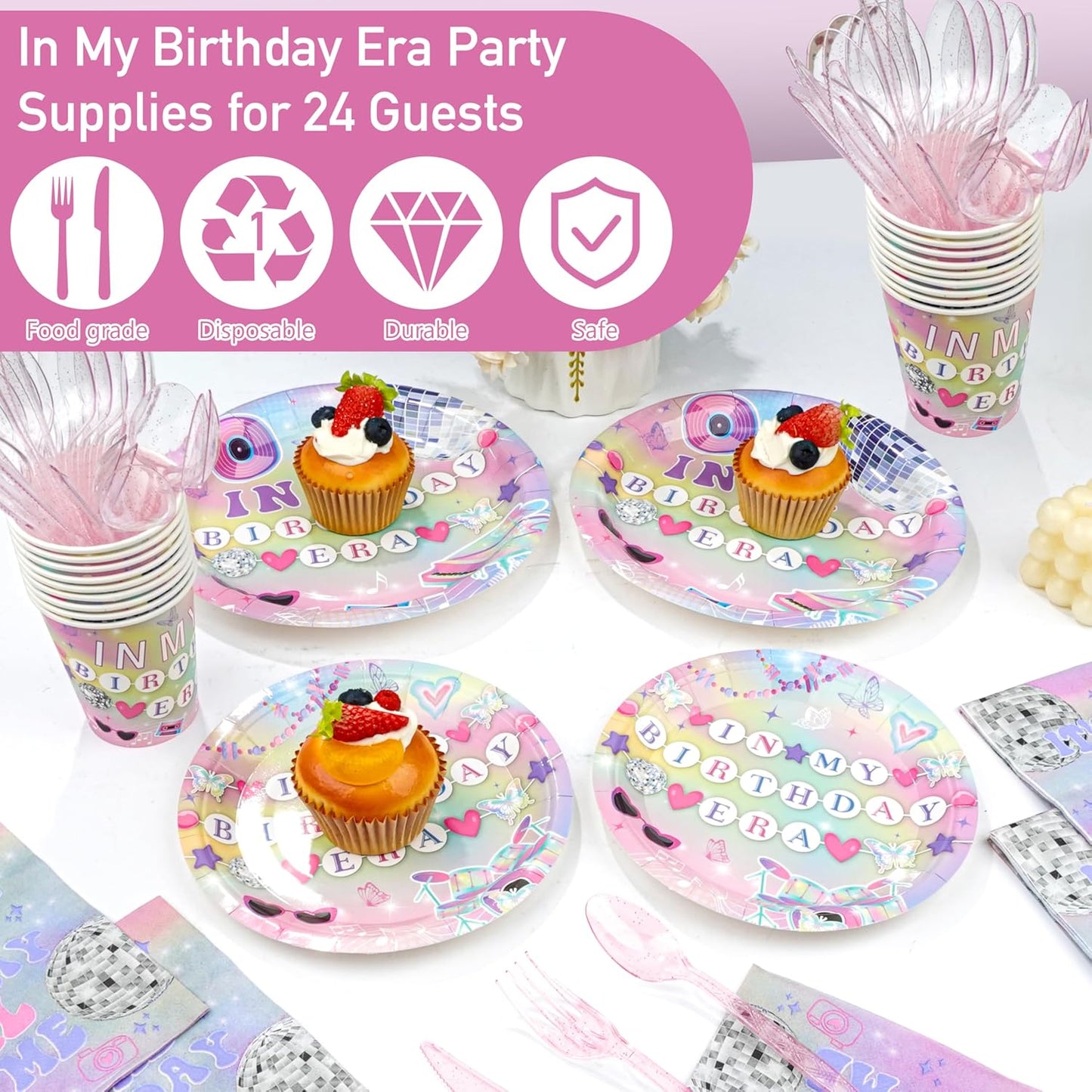 Magical Princess Party Decorations Kit Serves 20 Guests - 161pc Pink Princess Theme Plates, Cutlery, Cups & Shimmer Tablecloths for Birthdays, Baby Showers & Celebrations! Instant Kids ’Party Setup