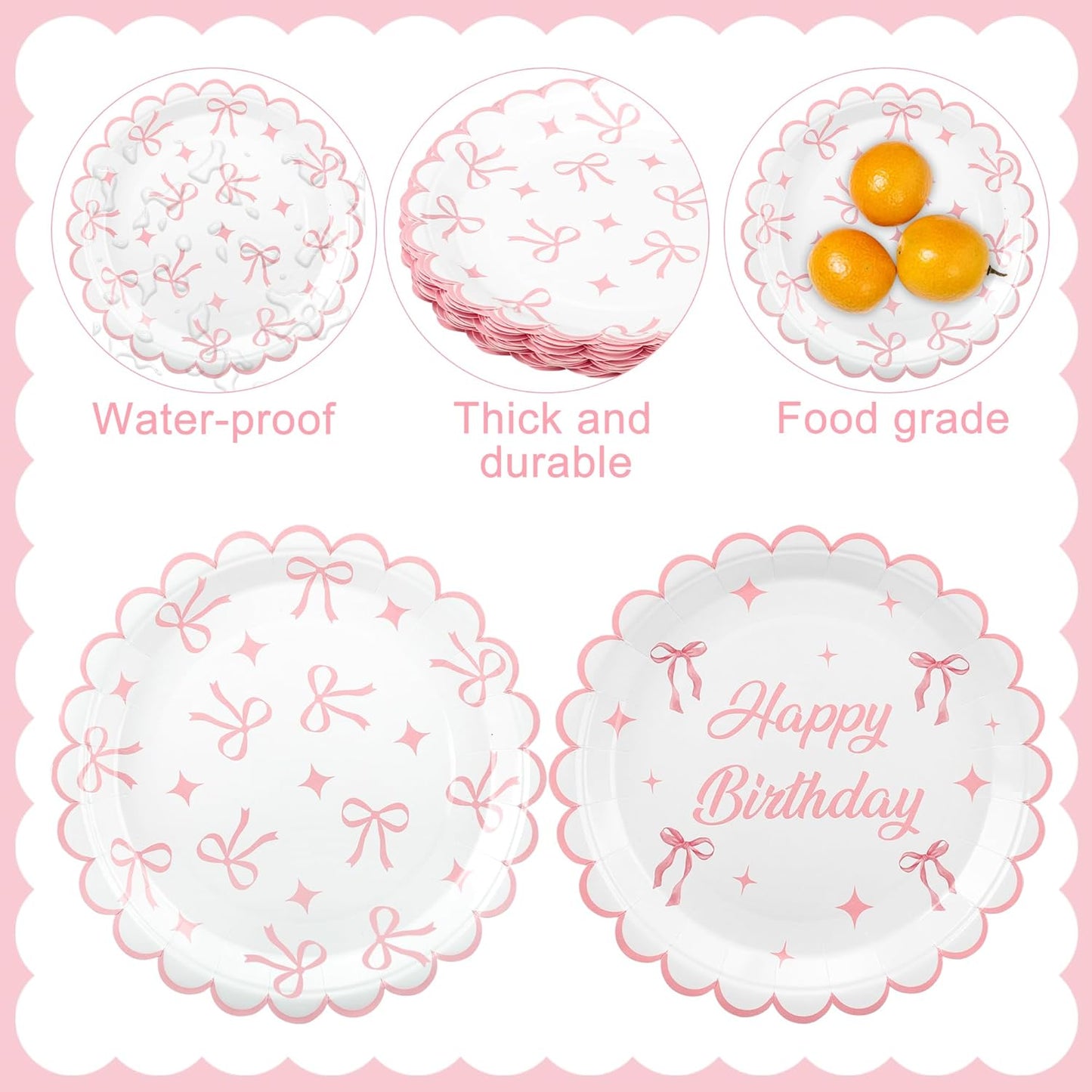 100PCS Pink Bow Party Plates and Napkins Pink Bow Birthday Tableware Set Coquette Birthday Party Supplies Serve 50 Guests for Women Birthdays Girl Bachelorette Coquette Tableware Supplies