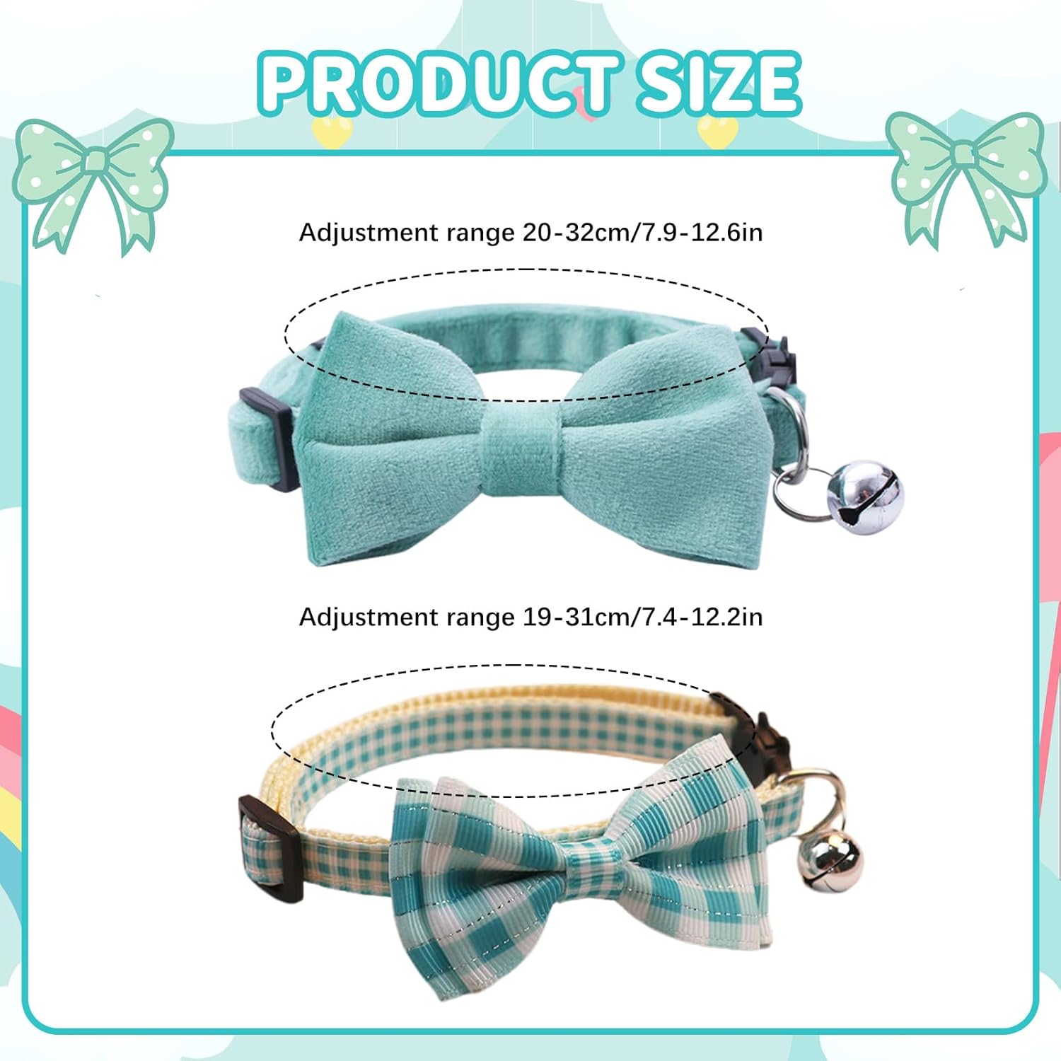 2 Pcs Bow Tie Cat Collar, Adjustable Blue Cat Collar (Blue)