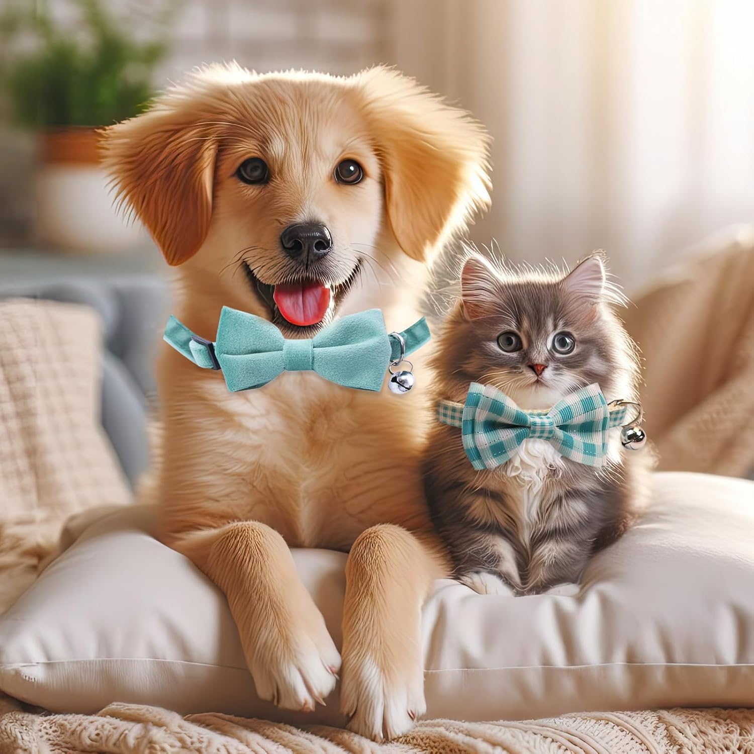 2 Pcs Bow Tie Cat Collar, Adjustable Blue Cat Collar (Blue)