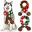 2 Pcs Dog Knitted Scarf Winter Pet Fleece Scarf Dog Warm Scarves with Cute Pompom Puppy Knit Scarves for Small Medium Pet Puppy Cat Winter Holiday Party(Green, Blue,Squares)