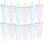 12Pcs 24 oz Blue Bow Plastic Cups with Straw and Lid, Reusable Coquette Bow Tie Cold Cups for Wedding Baby Shower Birthday Party Decor