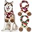2 Pcs Dog Knitted Scarf Winter Pet Fleece Scarf Dog Warm Scarves with Cute Pompom Puppy Knit Scarves for Small Medium Pet Puppy Cat Winter Holiday Party(Green, Blue,Squares)