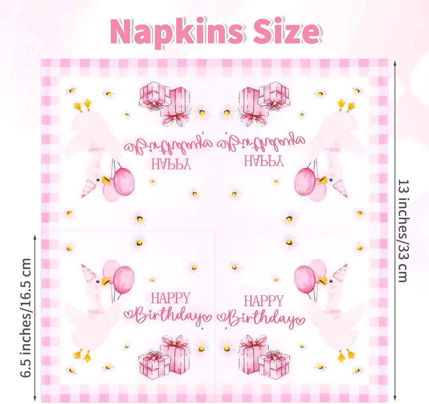 100 Pcs One Silly Goose Napkins Paper, One Silly Goose Birthday Decor Girl, Disposable Cute Pink Gingham Napkins, Luncheon Dinner Table Supplies for Birthday Party Baby Shower Decorations
