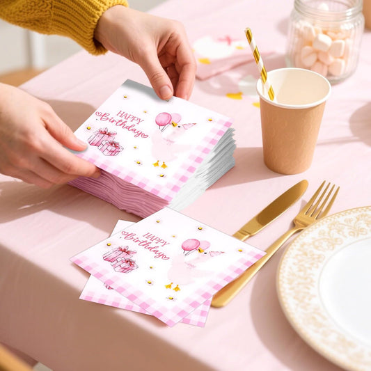 100 Pcs One Silly Goose Napkins Paper, One Silly Goose Birthday Decor Girl, Disposable Cute Pink Gingham Napkins, Luncheon Dinner Table Supplies for Birthday Party Baby Shower Decorations