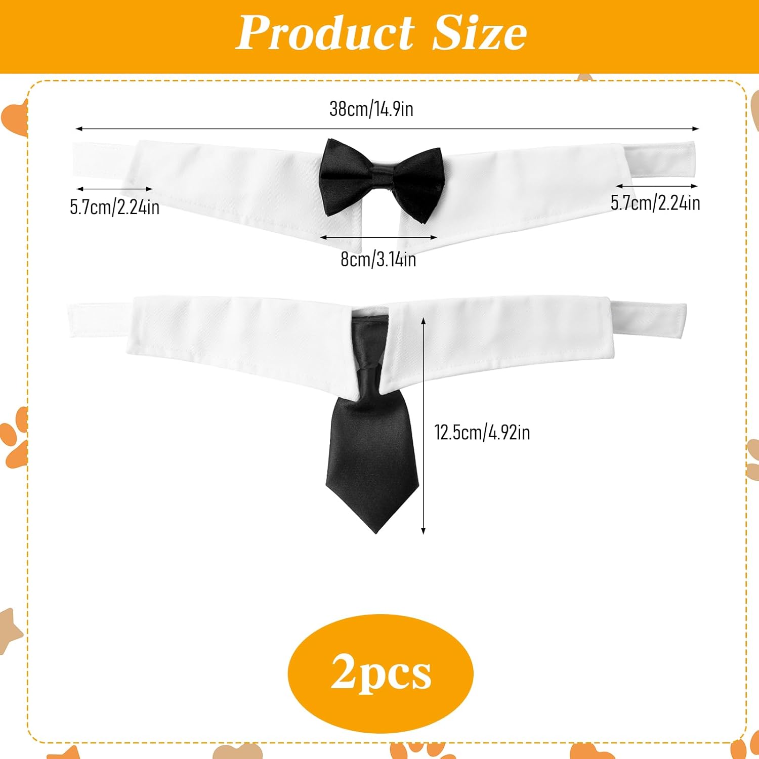 2 Pack Dog Cat Tuxedo Collar Cute Tux Puppies Dog Bowtie Cat Bow Tie Tux Collar Adjustable Formal Pet Cats Necktie for Neck Girth 9.3"-12" Dogs Cats Birthday Wedding Costumes