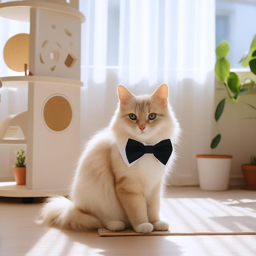2 Pack Dog Cat Tuxedo Collar Cute Tux Puppies Dog Bowtie Cat Bow Tie Tux Collar Adjustable Formal Pet Cats Necktie for Neck Girth 9.3"-12" Dogs Cats Birthday Wedding Costumes