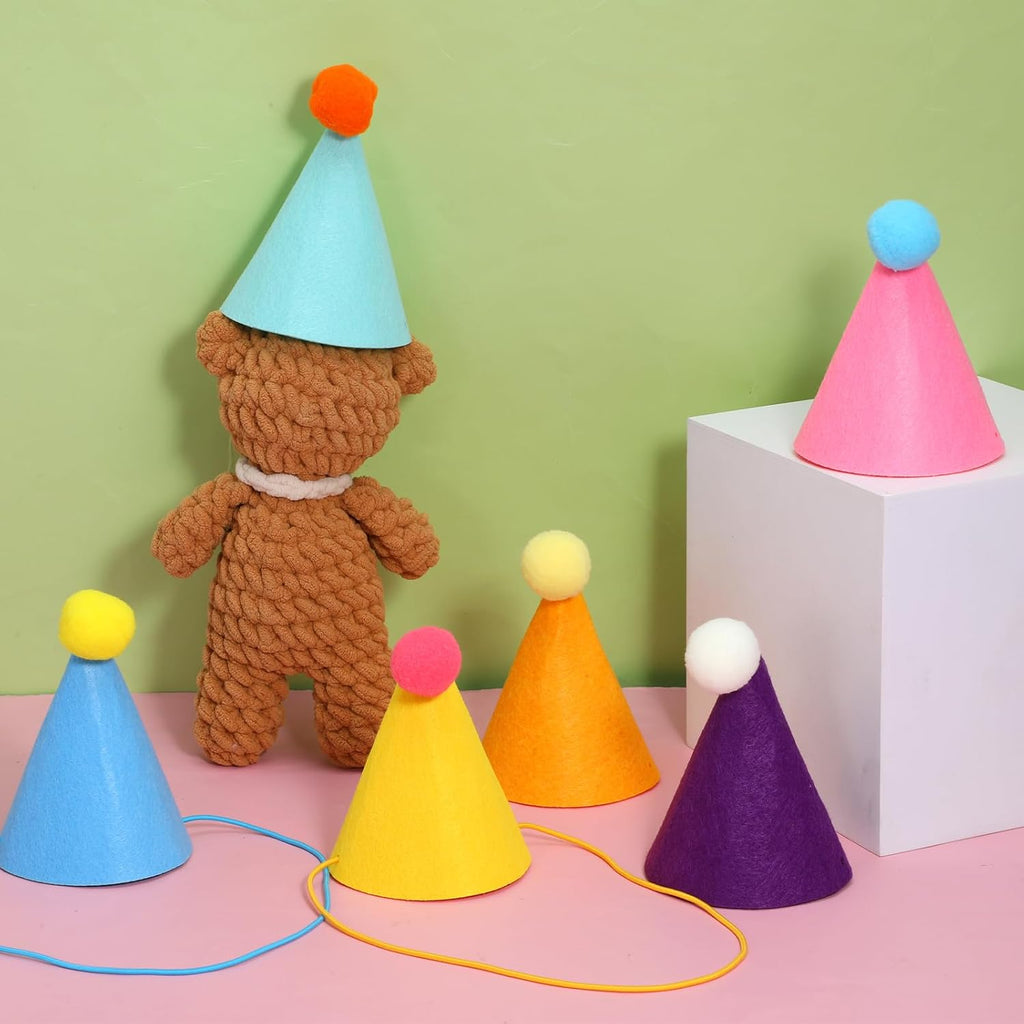 12PCS Mini Party Hats for Stuffed Animals, Stuffed Animal Party Hats with Plush Ball, Cone Felt Mini Birthday Hat, for Cats, Rabbit, Puppy Parties Gatherings