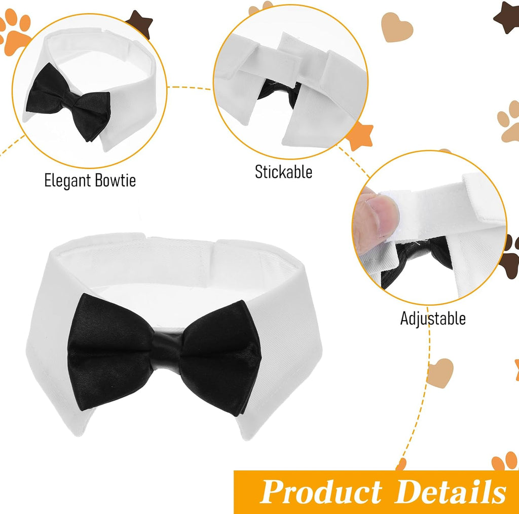 2 Pack Dog Cat Tuxedo Collar Cute Tux Puppies Dog Bowtie Cat Bow Tie Tux Collar Adjustable Formal Pet Cats Necktie for Neck Girth 9.3"-12" Dogs Cats Birthday Wedding Costumes