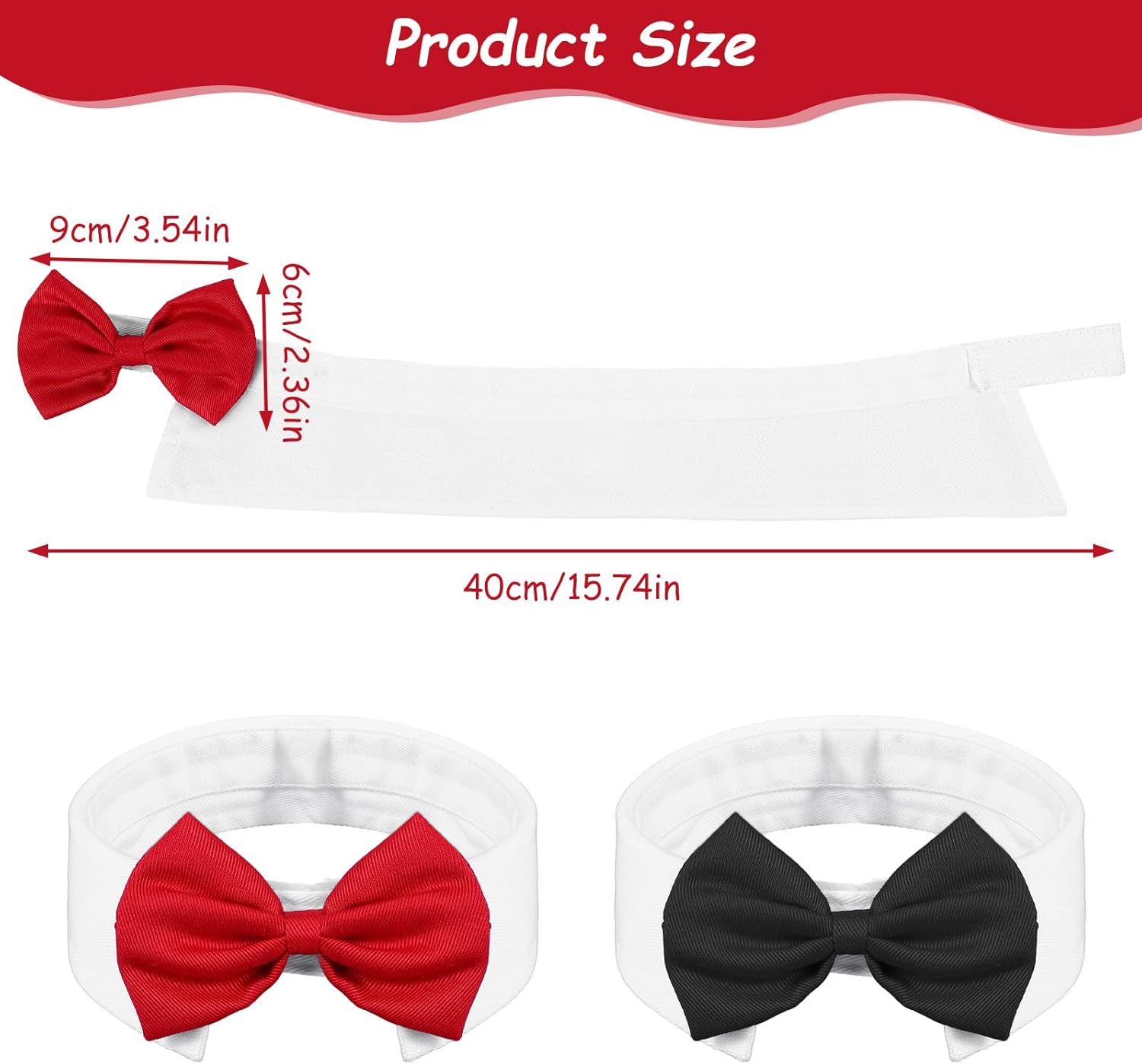 2 PCS Adjustable Dog Bow Tie Length 3.54inch Width 2.36inch Cotton Dog Collar Bow Tie for Dogs for Wedding Birthday Party Cosplay Christmas Halloween Pets Grooming Dogs Bowtie(Black, Red)