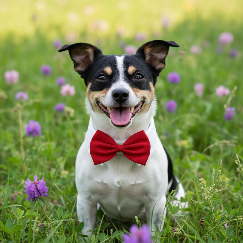 2 PCS Adjustable Dog Bow Tie Length 3.54inch Width 2.36inch Cotton Dog Collar Bow Tie for Dogs for Wedding Birthday Party Cosplay Christmas Halloween Pets Grooming Dogs Bowtie(Black, Red)