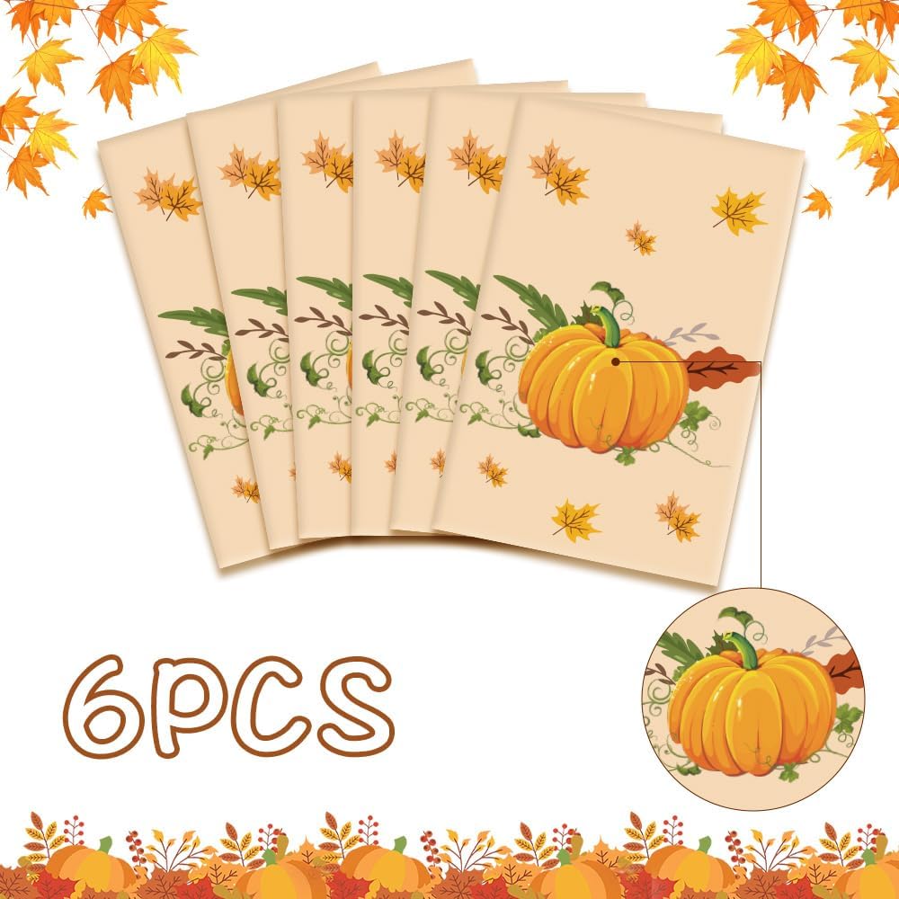 6 PCS Fall Tablecloths(54x108 Inch) Rectangle Disposable Plastic Thanksgiving Tablecloth Table Covers Cloths Pumpkin Autumn Maple Leaves Table Decor Harvest Friendsgiving Party Supplies Decorations