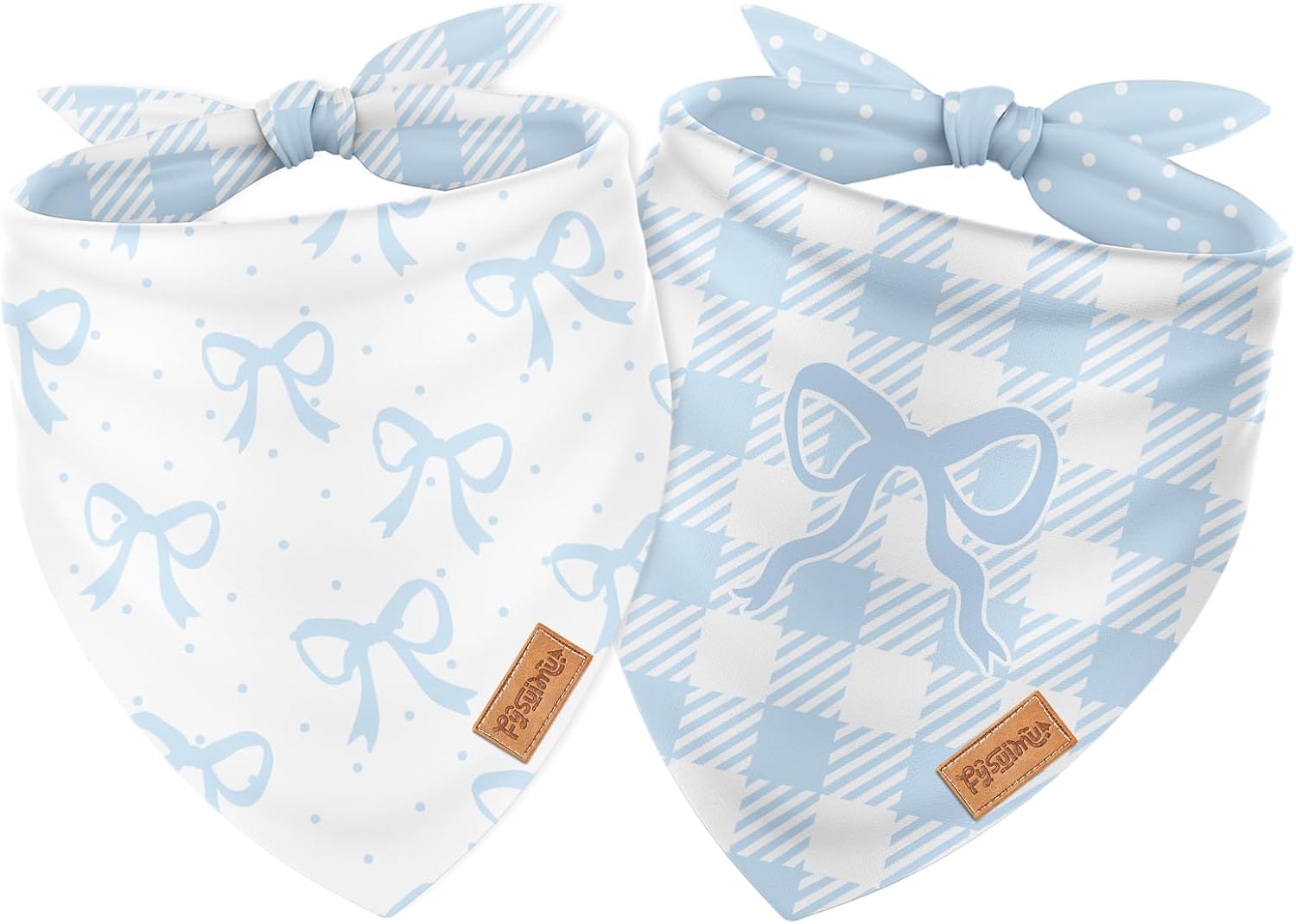 2Pcs Blue Bow Dog Bandanas Cute Bow Triangle Birthday Pet Scarf Dot Gingham Reversible Adjustable Pet Neckerchief Dog Bib for Medium Large Girl Boy Pets Cat Costume Accessories