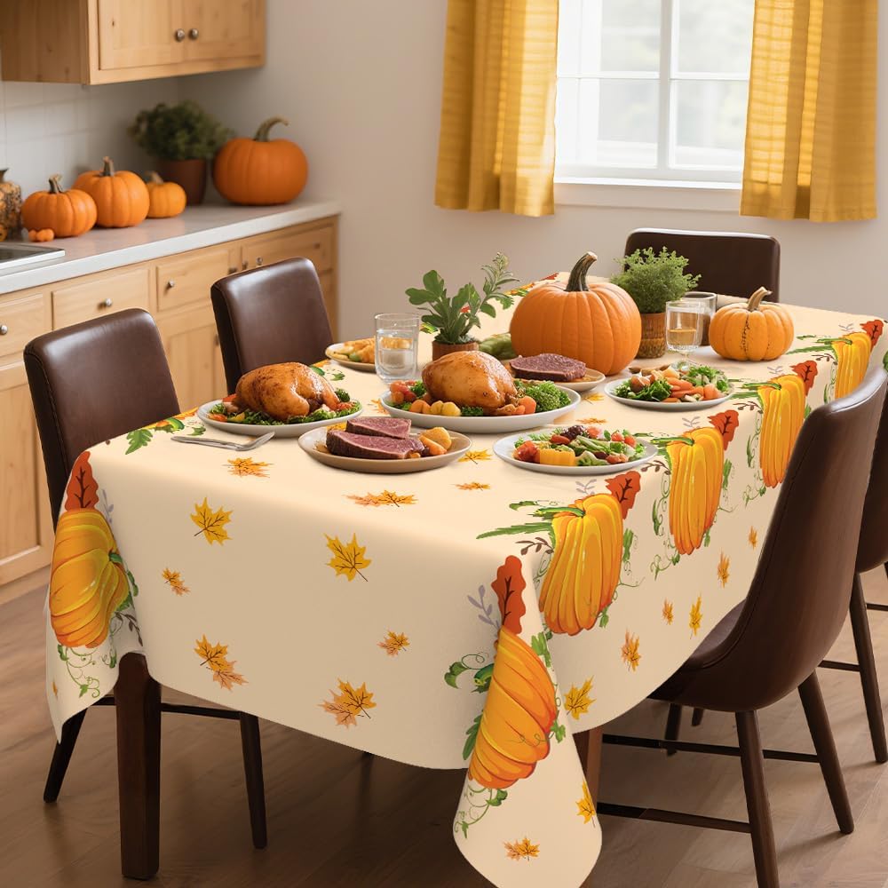 6 PCS Fall Tablecloths(54x108 Inch) Rectangle Disposable Plastic Thanksgiving Tablecloth Table Covers Cloths Pumpkin Autumn Maple Leaves Table Decor Harvest Friendsgiving Party Supplies Decorations