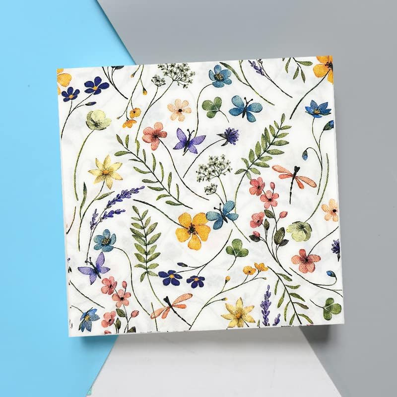100 Pack Wildflower Napkins Wildflower Party Supplies Colorful Floral Cocktail Napkins Paper Butterfly Floral Napkins for Spring Summer Wedding Tea Wildflower Birthday Party Decor (50)