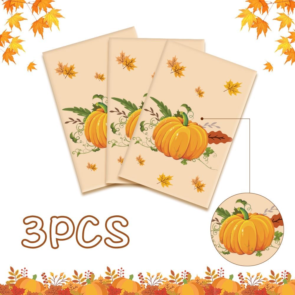 6 PCS Fall Tablecloths(54x108 Inch) Rectangle Disposable Plastic Thanksgiving Tablecloth Table Covers Cloths Pumpkin Autumn Maple Leaves Table Decor Harvest Friendsgiving Party Supplies Decorations