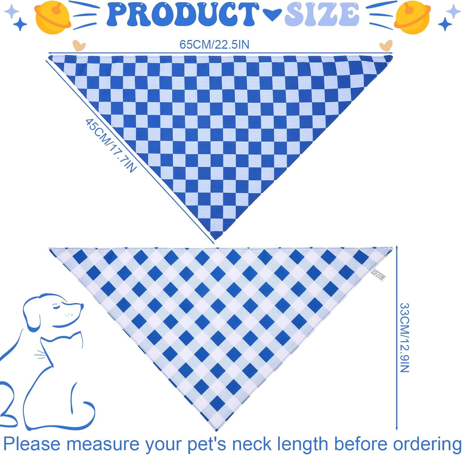 2 Pcs Blue Dog Bandanas Boy Large Spring Summer Triangle Scarf Reversible Bibs Plaid Bandana for Puppy Pet
