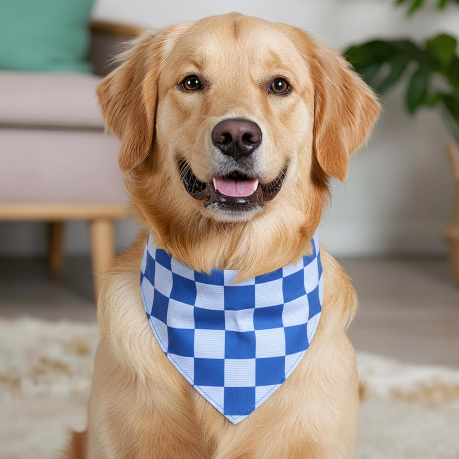 2 Pcs Blue Dog Bandanas Boy Large Spring Summer Triangle Scarf Reversible Bibs Plaid Bandana for Puppy Pet