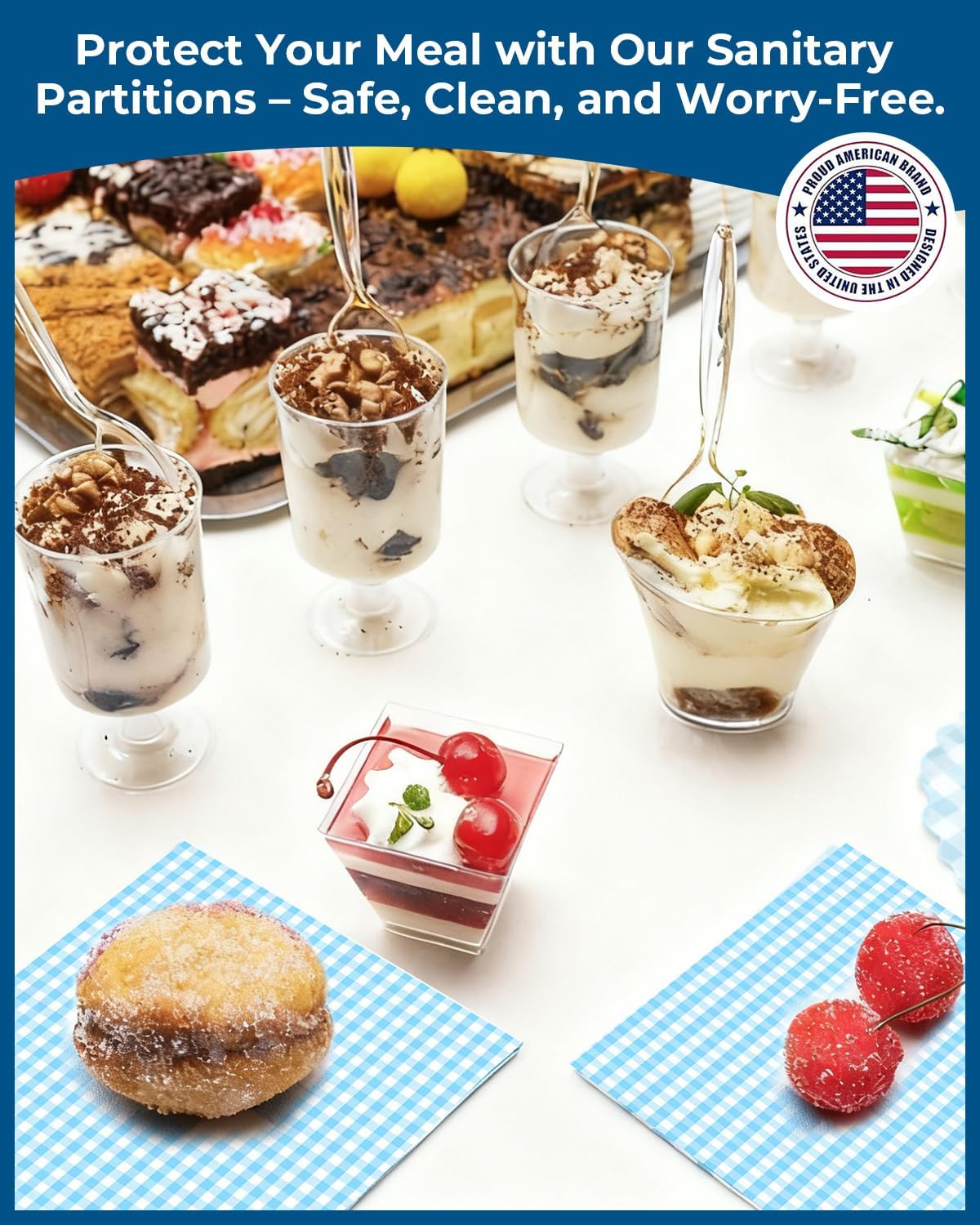 100 Pcs Gingham Napkins Disposable, Blue and white Gingham Paper Napkins, Napkin for Cocktail, BBQ, Birthday, Christmas Party & Wedding Supplies