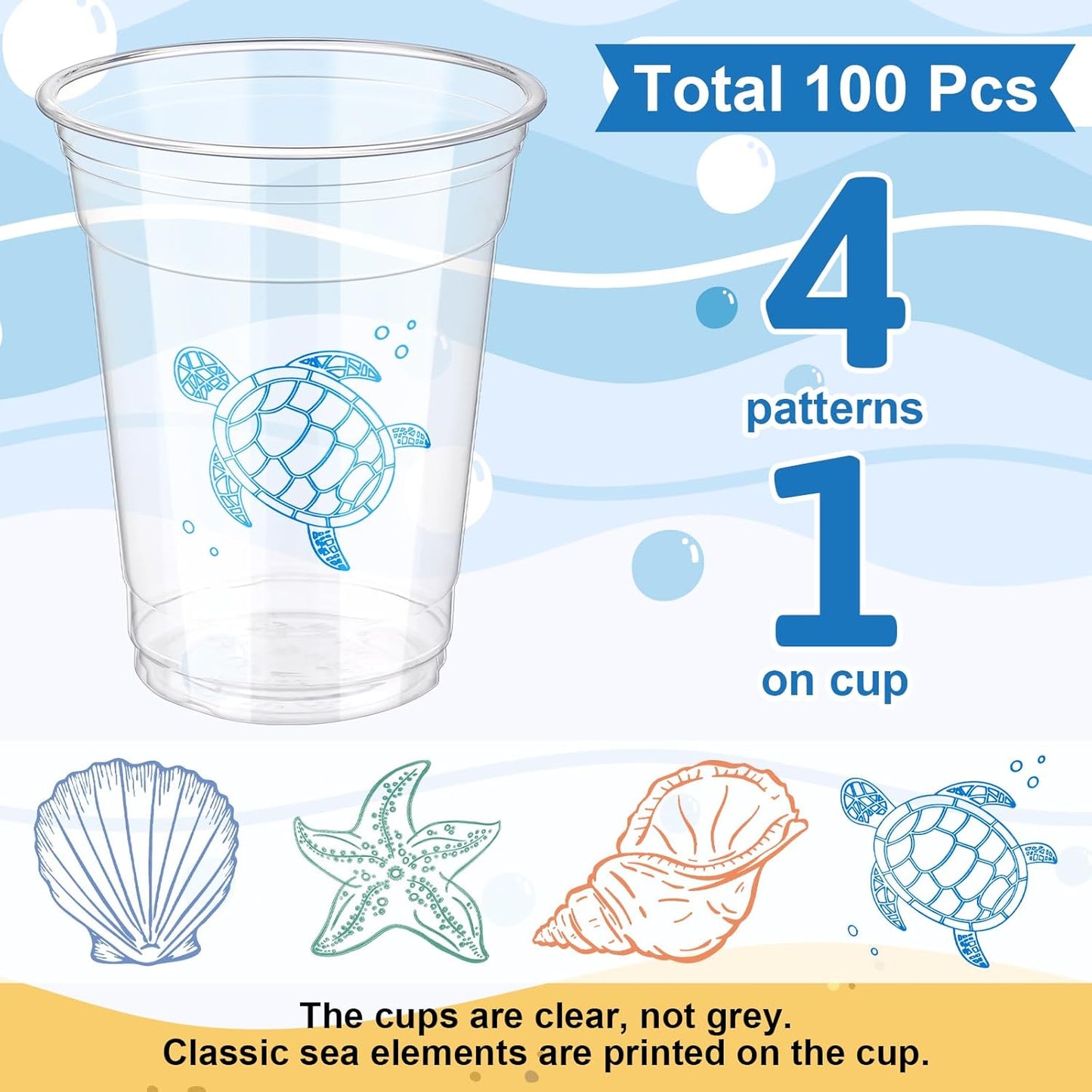 100 Pcs Nautical Disposable Plastic Cups 12 oz Anchor Theme Blue Clear Party Cups Cold Beverage Drinking Container for Nautical Ocean Theme Birthday Party Supplies