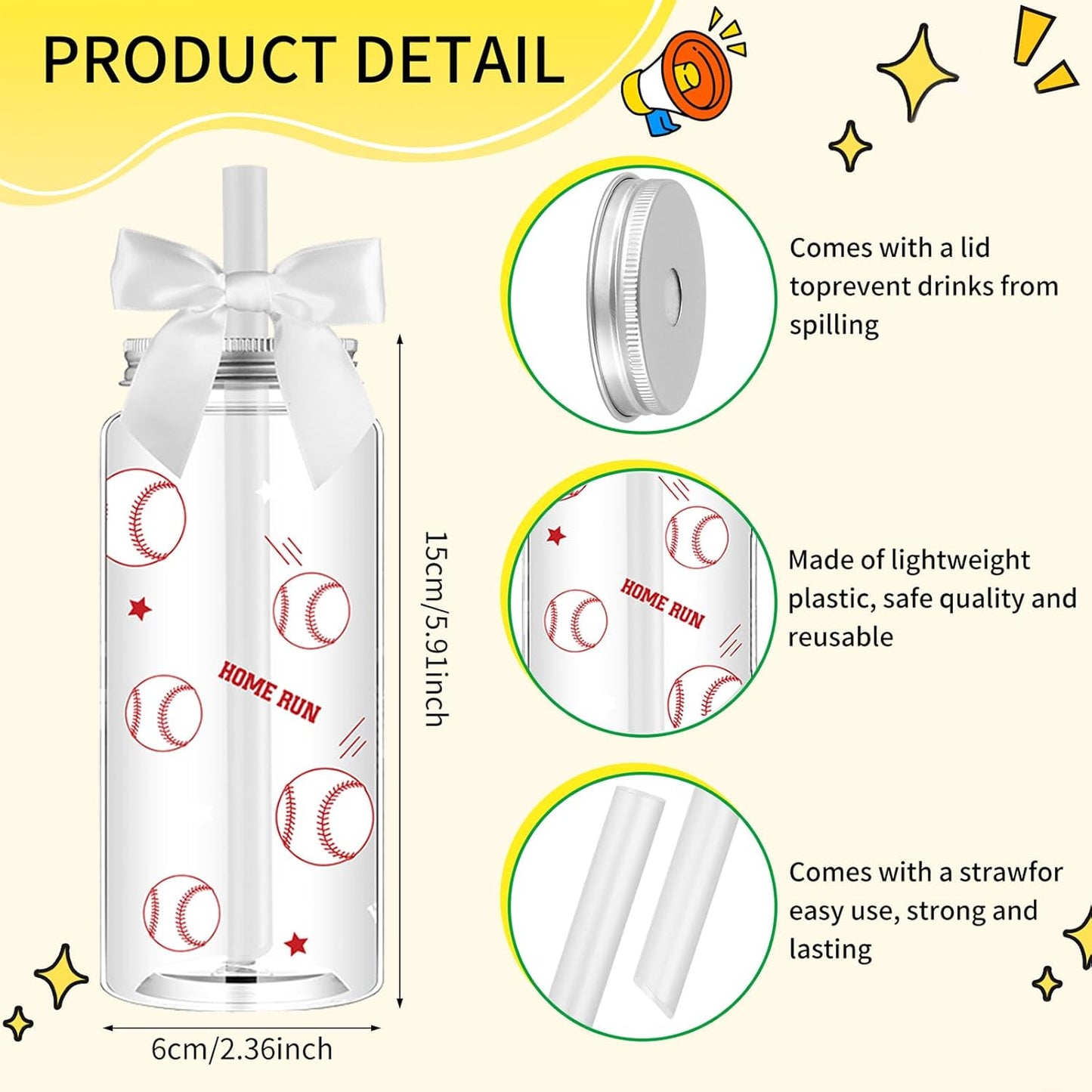 12 Pack 14.2 oz Plastic Cups with Lids and Straws Clear Reusable Cups Twist Bows Tumbler Bottle for Birthday Sports Themed Party Favors Decorations Bulk (Soccer)