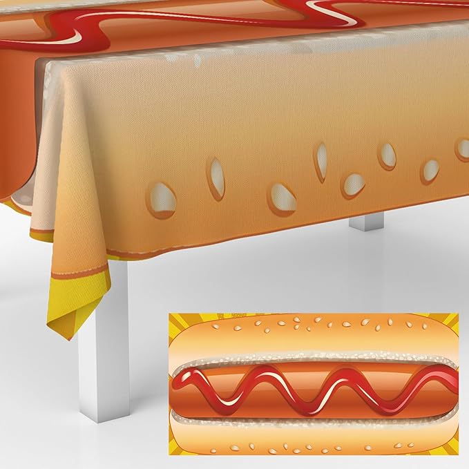 Hot Dog Tablecloths Ham Bread Table Cover for Kitchen Dinner Banquet Picnic Party Decorations Indoor Outdoor Table Cloth Supplies 53" x 108"