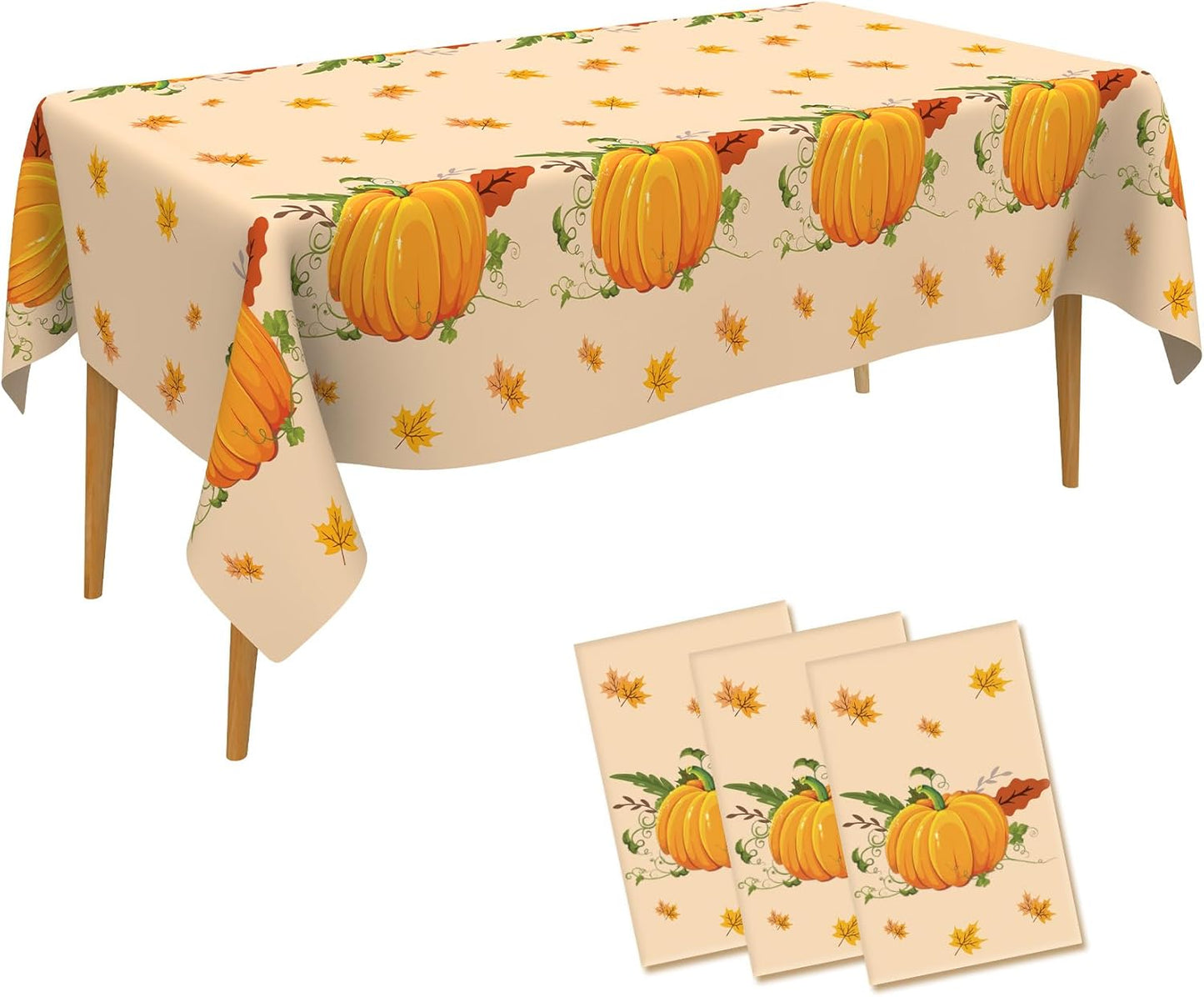6 PCS Fall Tablecloths(54x108 Inch) Rectangle Disposable Plastic Thanksgiving Tablecloth Table Covers Cloths Pumpkin Autumn Maple Leaves Table Decor Harvest Friendsgiving Party Supplies Decorations