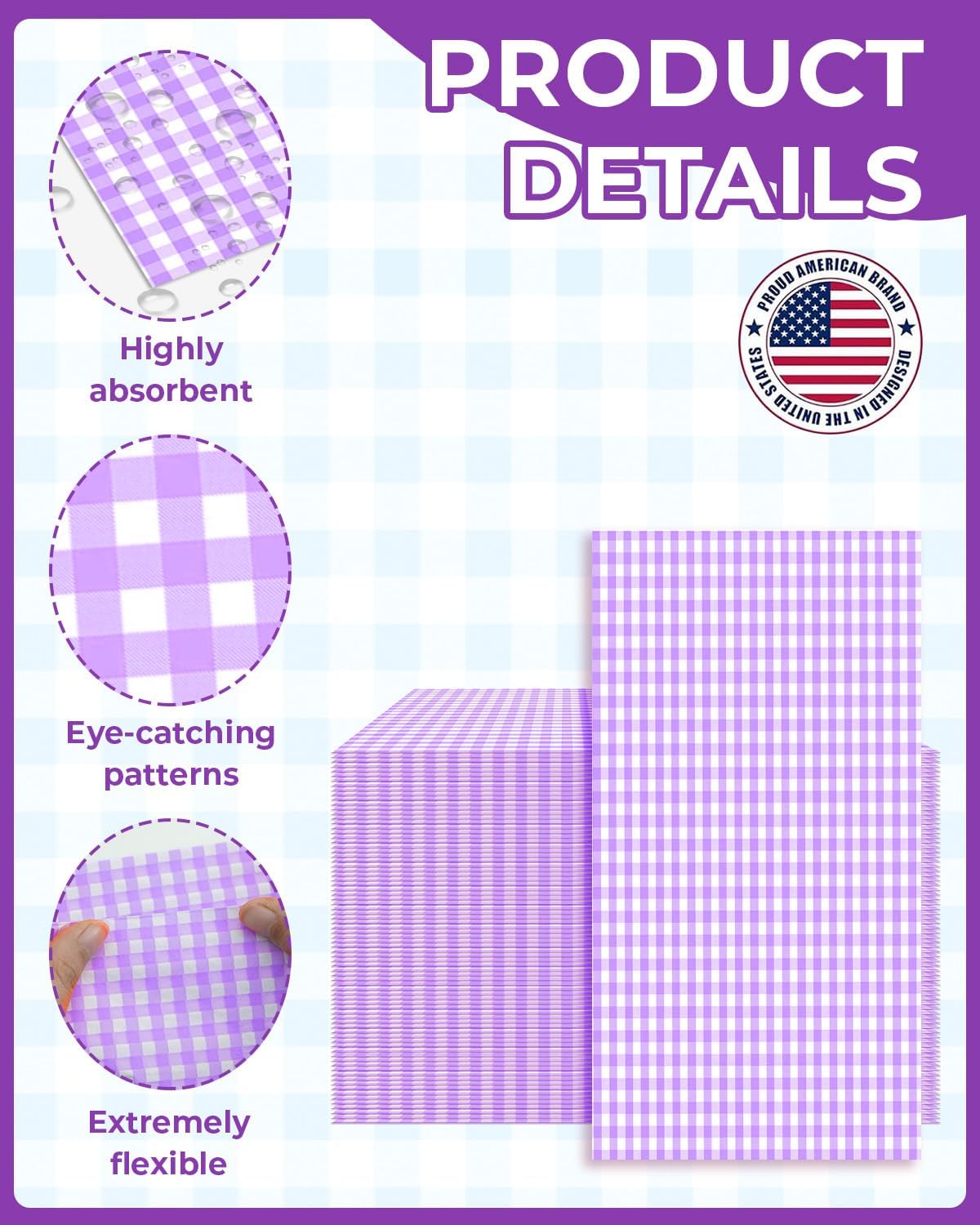 100 Pcs Gingham Napkins Disposable, Blue and white Gingham Paper Napkins, Napkin for Cocktail, BBQ, Birthday, Christmas Party & Wedding Supplies