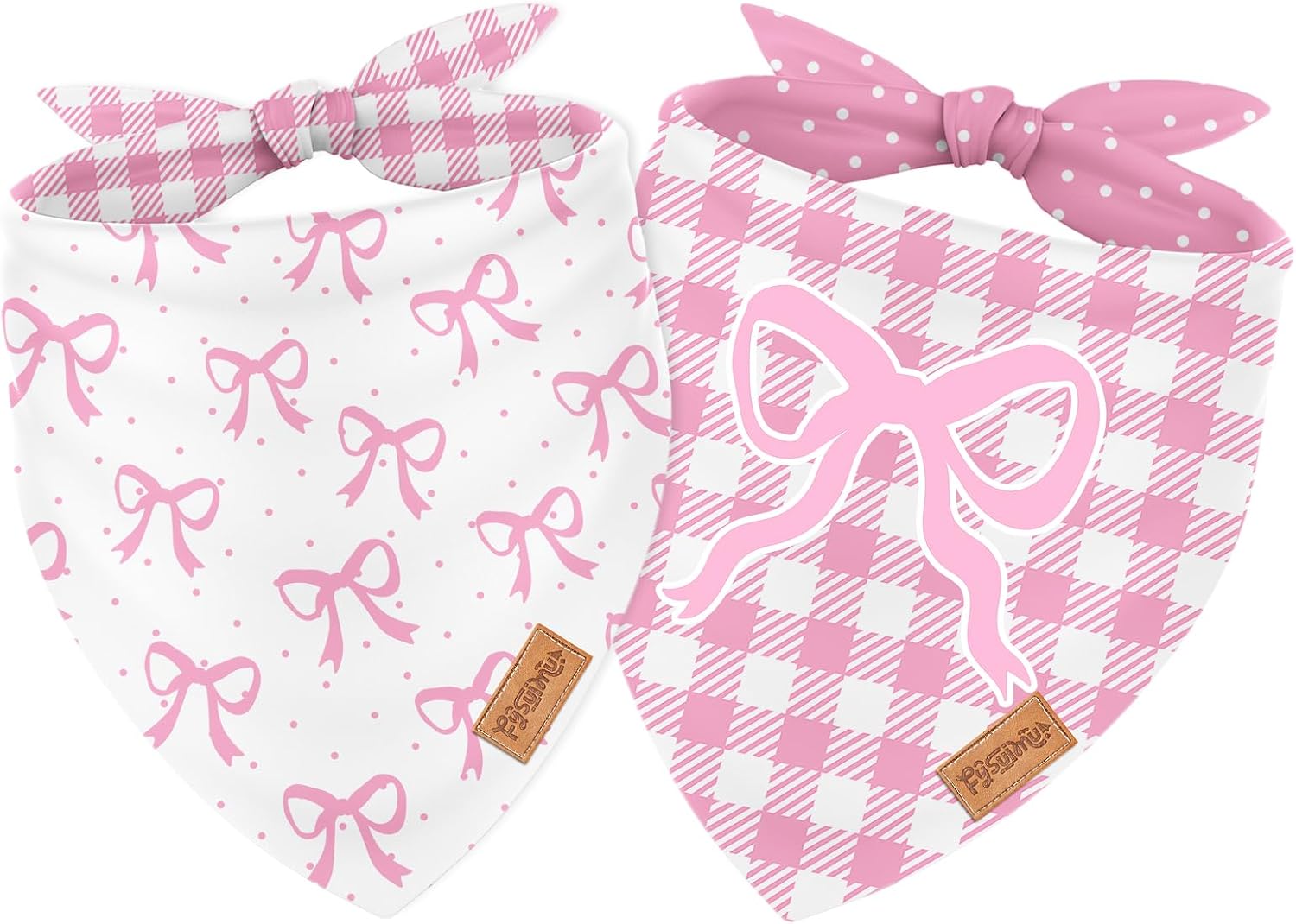 2Pcs Blue Bow Dog Bandanas Cute Bow Triangle Birthday Pet Scarf Dot Gingham Reversible Adjustable Pet Neckerchief Dog Bib for Medium Large Girl Boy Pets Cat Costume Accessories