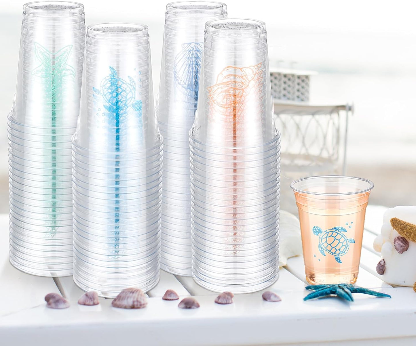 100 Pcs Nautical Disposable Plastic Cups 12 oz Anchor Theme Blue Clear Party Cups Cold Beverage Drinking Container for Nautical Ocean Theme Birthday Party Supplies