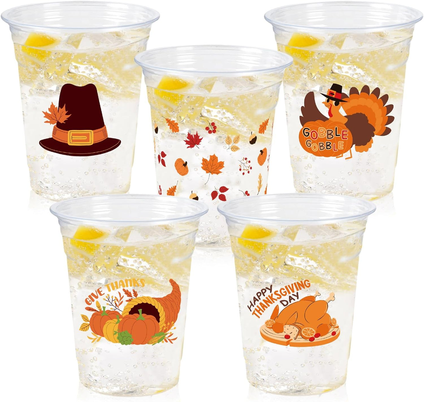 Thanksgiving Party Decoration Disposable Plastic Cups, 100 Pack 12oz Fall Disposable Plastic Cups with Fall Pumpkin Leaf Truck for Thanksgiving Autumn Fall Harvest Wedding Party Decoration Supplies