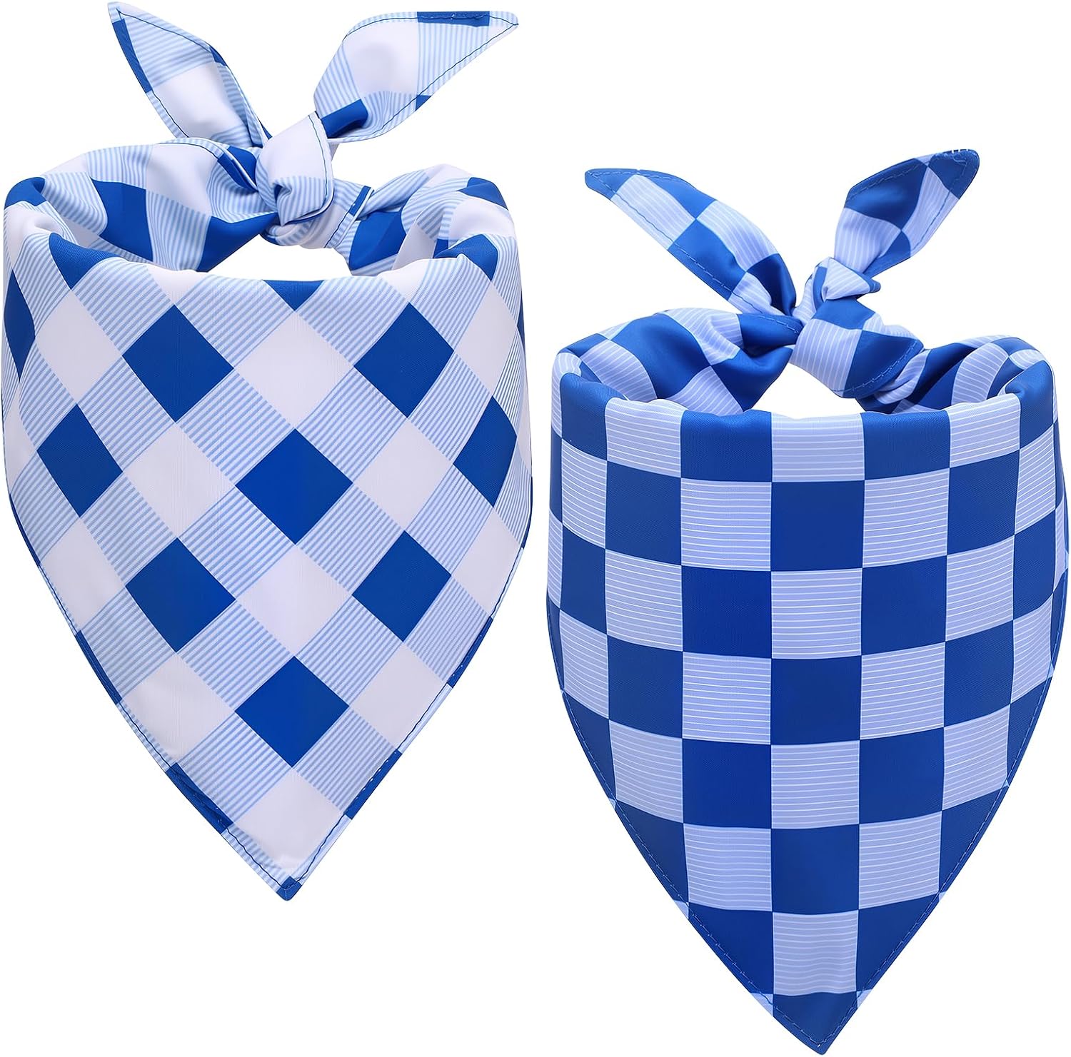 2 Pcs Blue Dog Bandanas Boy Large Spring Summer Triangle Scarf Reversible Bibs Plaid Bandana for Puppy Pet