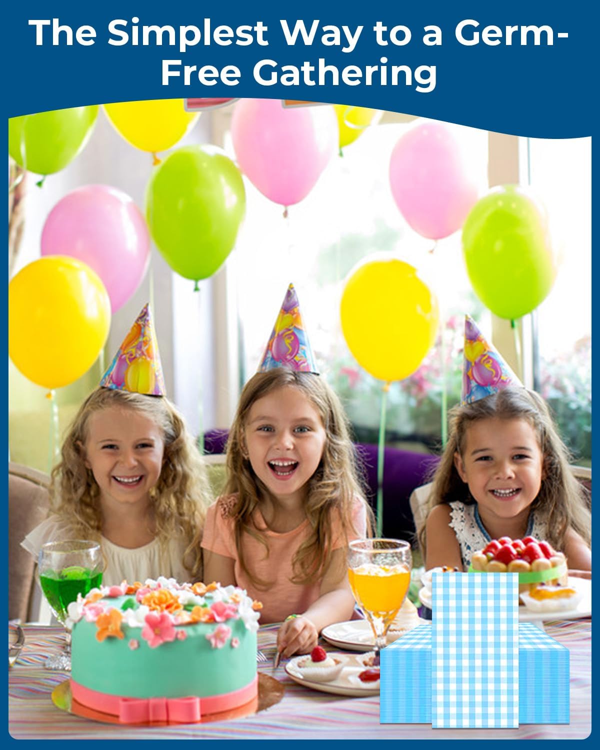 100 Pcs Gingham Napkins Disposable, Blue and white Gingham Paper Napkins, Napkin for Cocktail, BBQ, Birthday, Christmas Party & Wedding Supplies