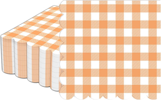 100Pcs 6.5 x 6.5inch Green and White Checkered Scalloped Napkins Disposable Green Plaid Paper Napkins Gingham Party Decorations for Birthday Picnic BBQ Wedding Baby Shower Party Farm Themed Events