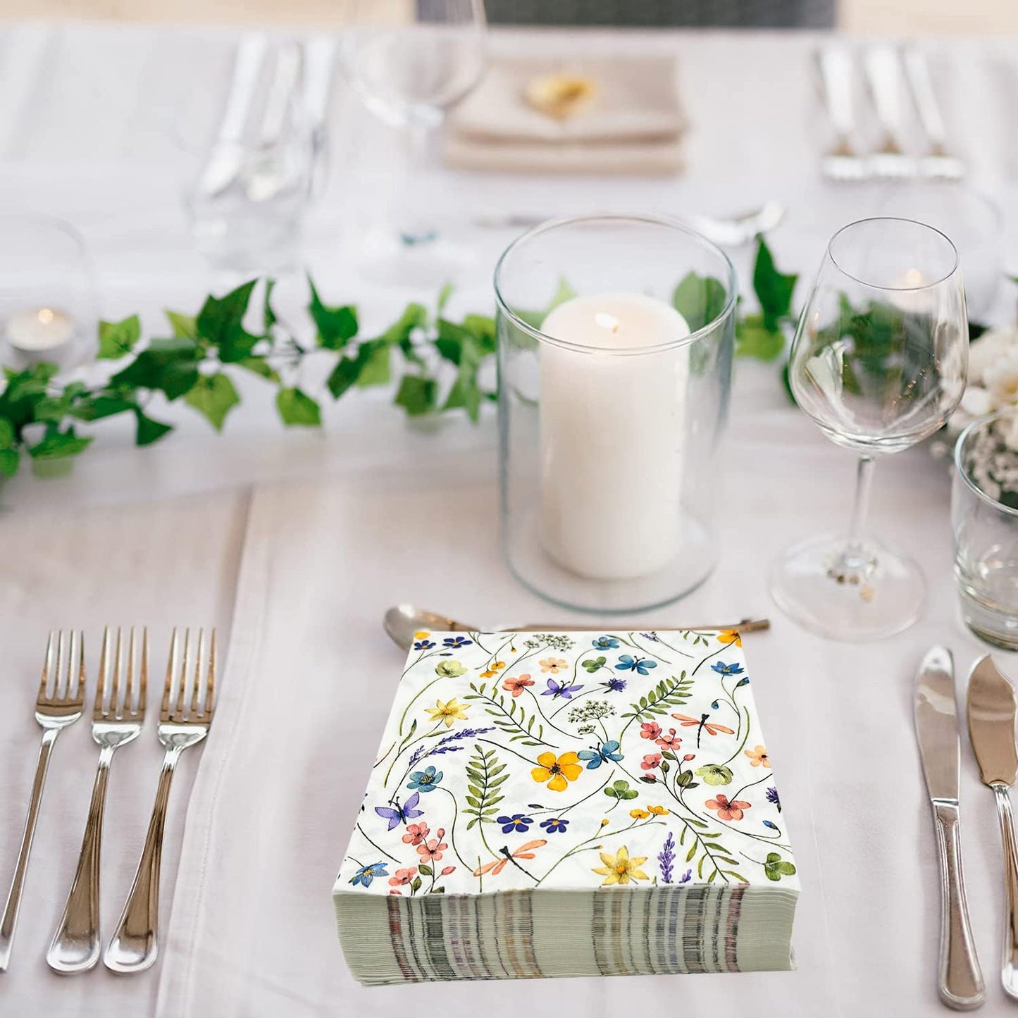 100 Pack Wildflower Napkins Wildflower Party Supplies Colorful Floral Cocktail Napkins Paper Butterfly Floral Napkins for Spring Summer Wedding Tea Wildflower Birthday Party Decor (50)