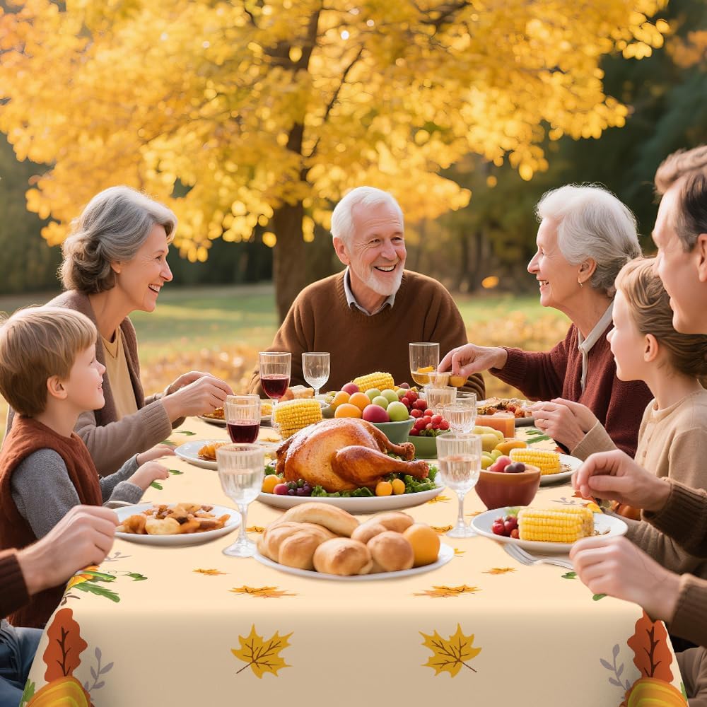 6 PCS Fall Tablecloths(54x108 Inch) Rectangle Disposable Plastic Thanksgiving Tablecloth Table Covers Cloths Pumpkin Autumn Maple Leaves Table Decor Harvest Friendsgiving Party Supplies Decorations