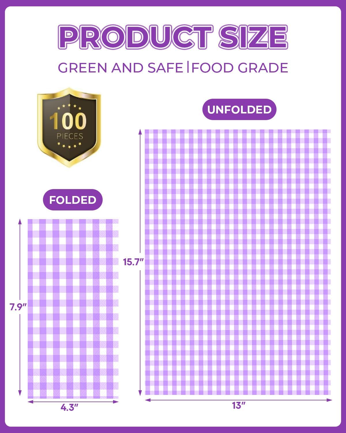 100 Pcs Gingham Napkins Disposable, Blue and white Gingham Paper Napkins, Napkin for Cocktail, BBQ, Birthday, Christmas Party & Wedding Supplies