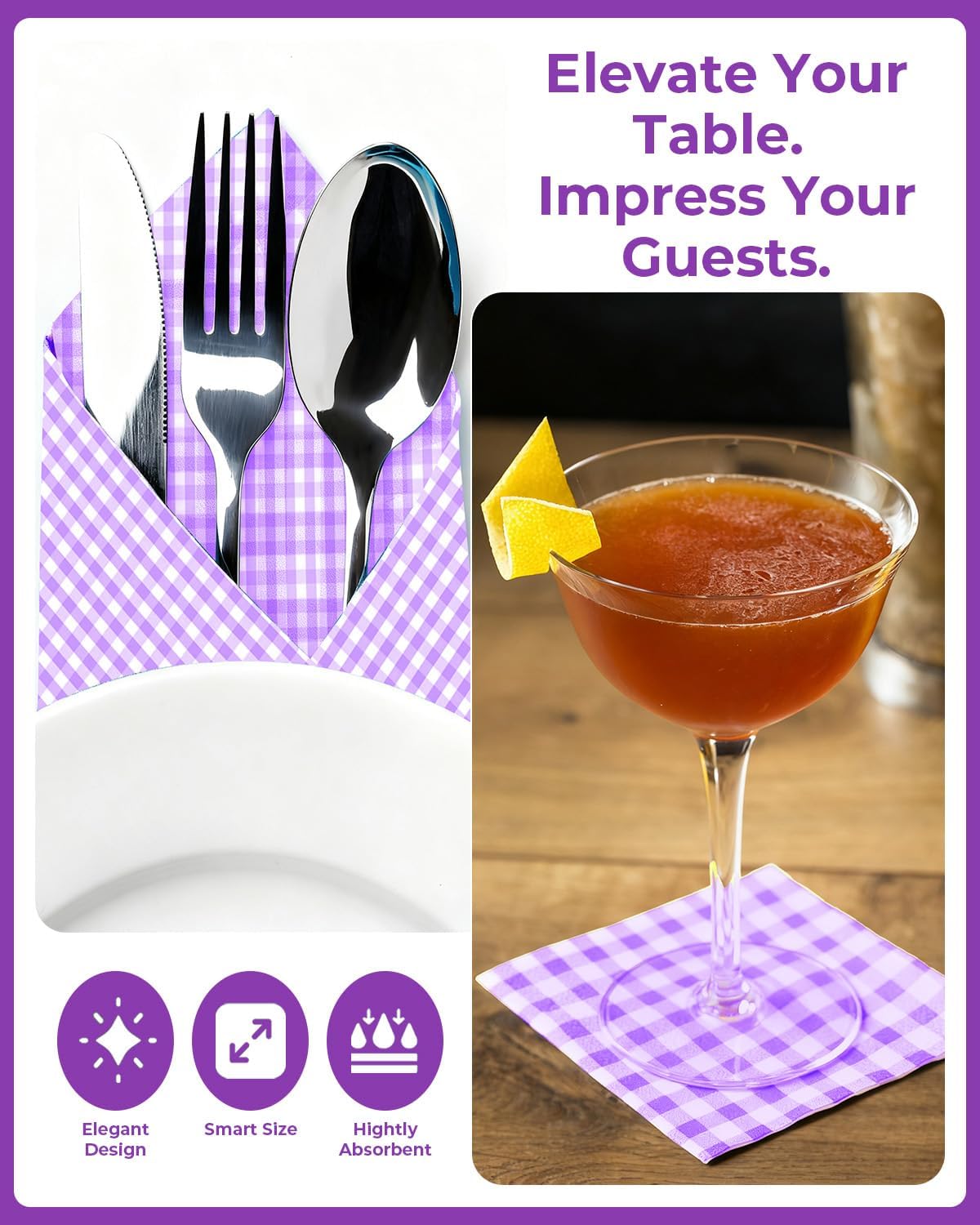 100 Pcs Gingham Napkins Disposable, Blue and white Gingham Paper Napkins, Napkin for Cocktail, BBQ, Birthday, Christmas Party & Wedding Supplies